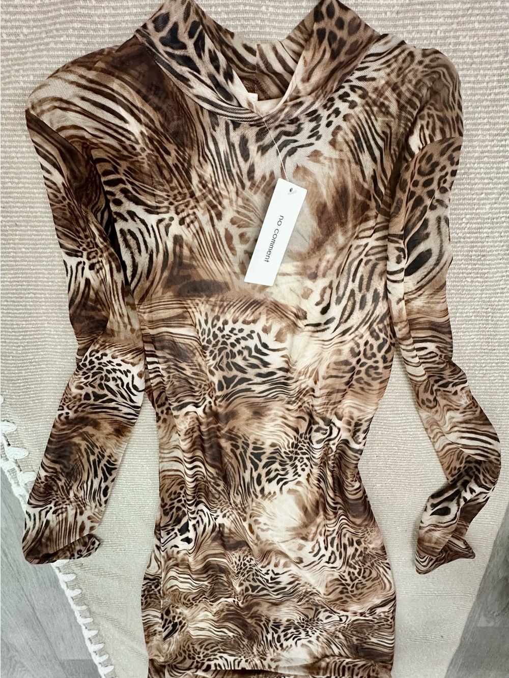 Long Sleeve Animal Print Bodycon Dress in Brown